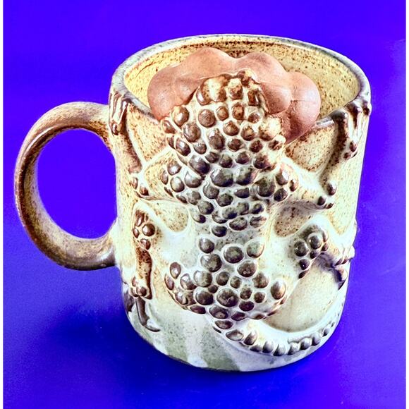 Vintage Japan Art Pottery Prehistoric Lizard Fangs Glazed Stoneware Mugs - Picture 1 of 11